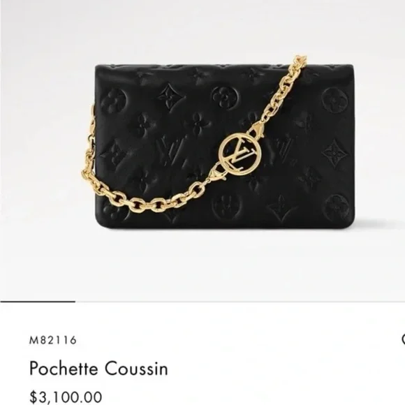 LOUIS VUITTON  Lambskin Embossed Monogram Pochette Coussin Black - Picture 5 of 16